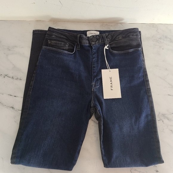 Frame Le One Colorblock Skinny Fit Jeans in Blue/Black 2 NWT - Picture 5 of 8